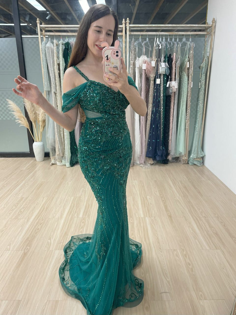 Spaghetti Strap Handmade Beading Off Shoulder Engagement Wedding Party –  DESIRE DRESS