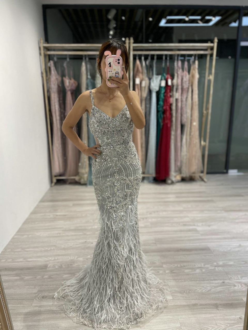 Luxury Strapless Couture Beading Mermaid Evening Dress – Feather Bottom Design for Red Carpet DD19007C