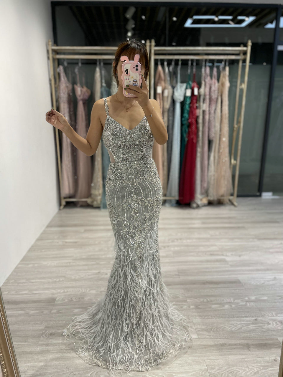 Luxury Strapless Couture Beading Mermaid Evening Dress – Feather Bottom Design for Red Carpet DD19007C