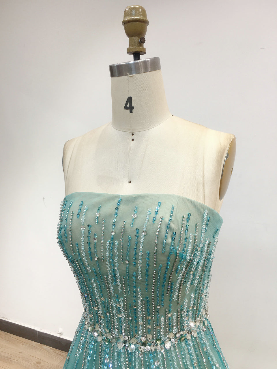 Beautiful Strapless Beaded Aqua Blue A Line Tulle Prom Dress DSH15077