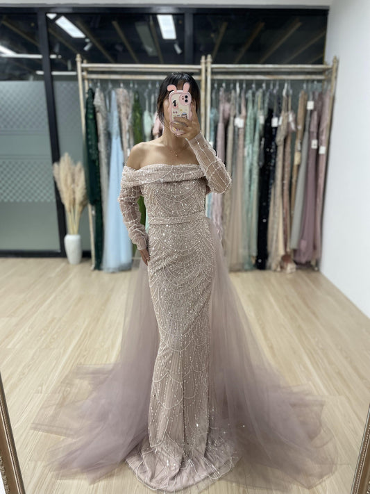Off Shoulder Long Sleeve Evening Dress MB40047