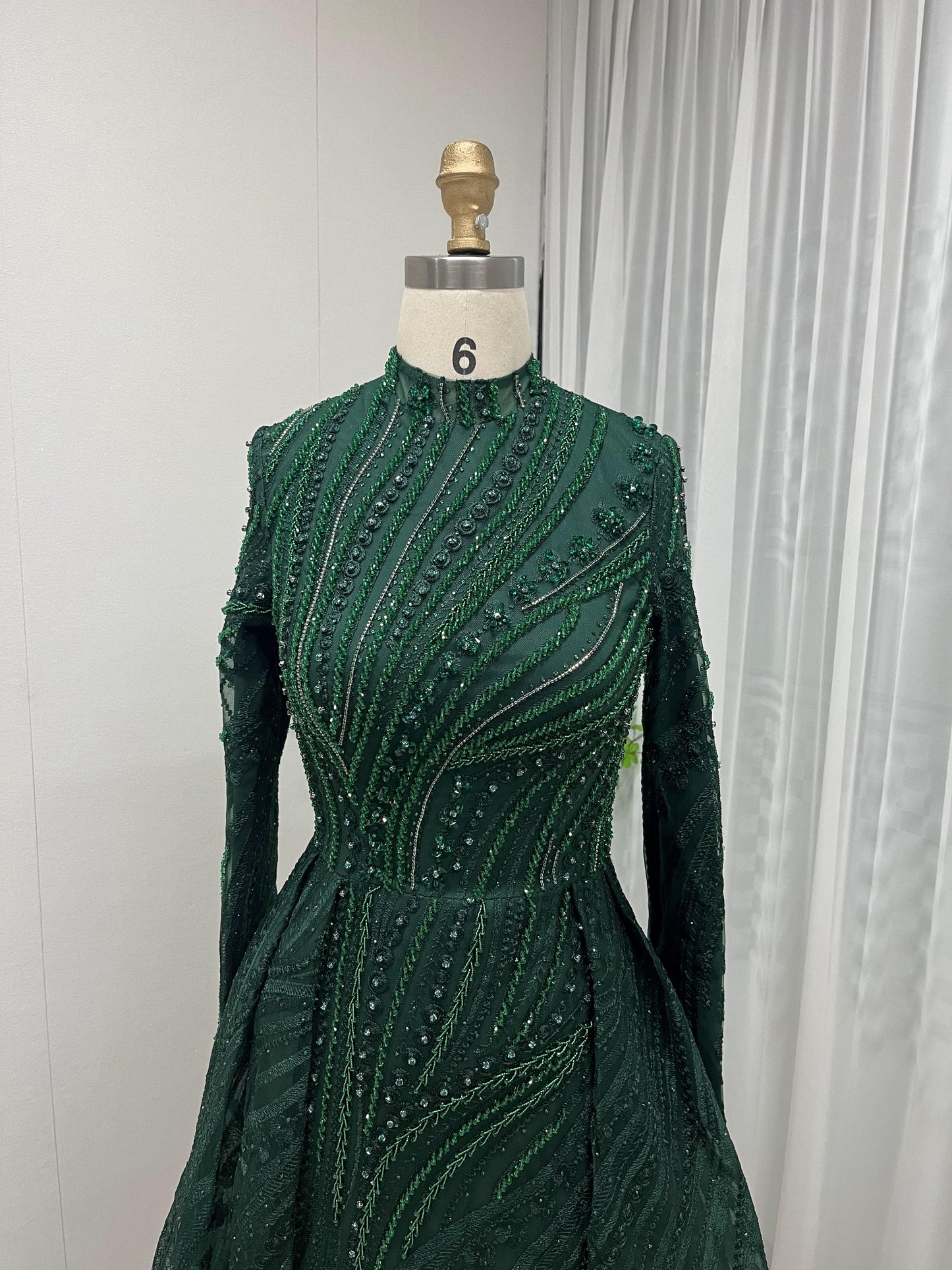 High Neck Long Sleeve Beading Lace Muslim Evening Dress MB40139