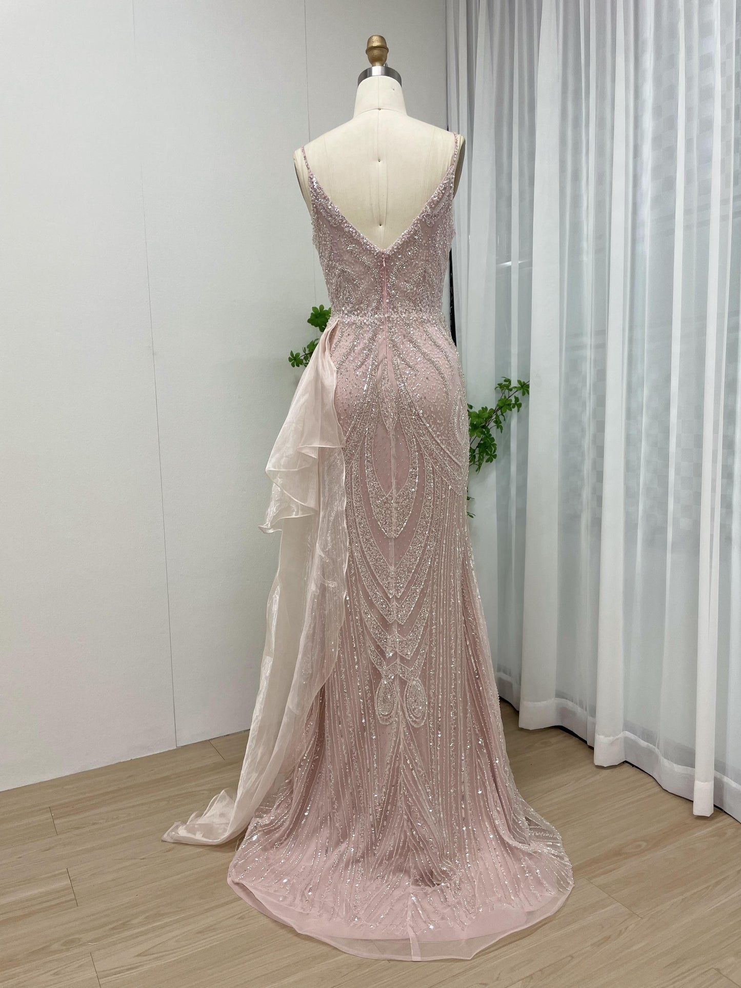 Graceful Spaghetti Strap V Back High Split Evening Prom Dress MB40143