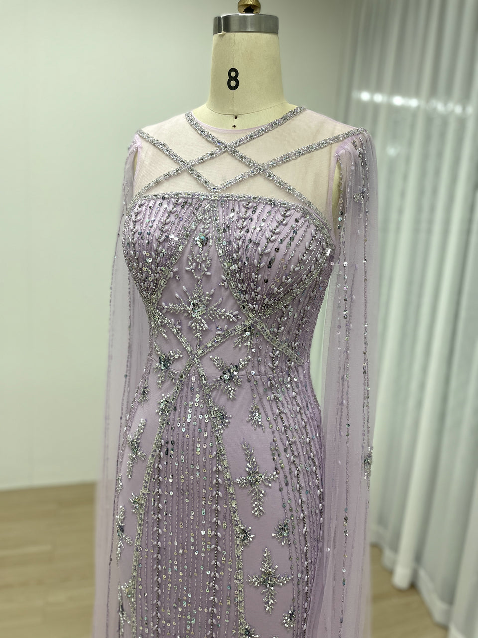Dubai Muslim Cape Sleeves Luxury Beaded Arabic Wedding Party Gowns for Elegant Women MB40155B