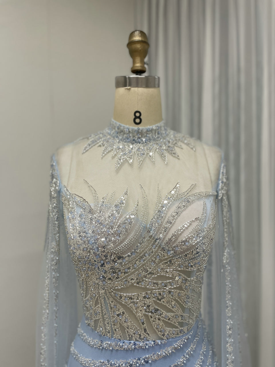 Beading High Neck Cape Sleeve Wedding Party Muslim Evening Dress MB40168