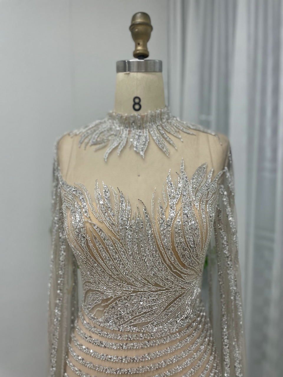 Beading High Neck Cape Sleeve Wedding Party Muslim Evening Dress MB40168