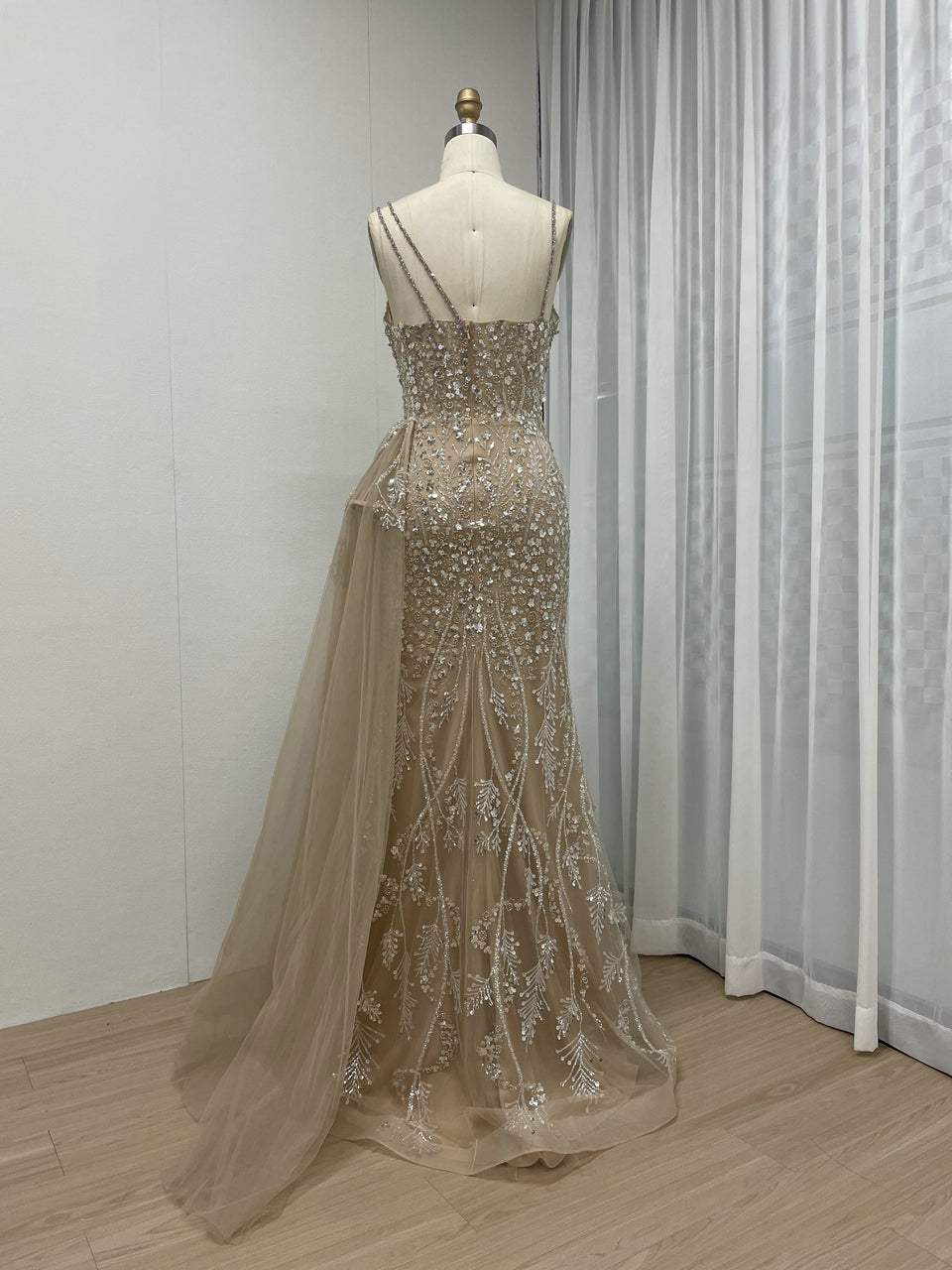 Stylish Couture Beading Lace High Split Side Skirt Evening Dress MB40231