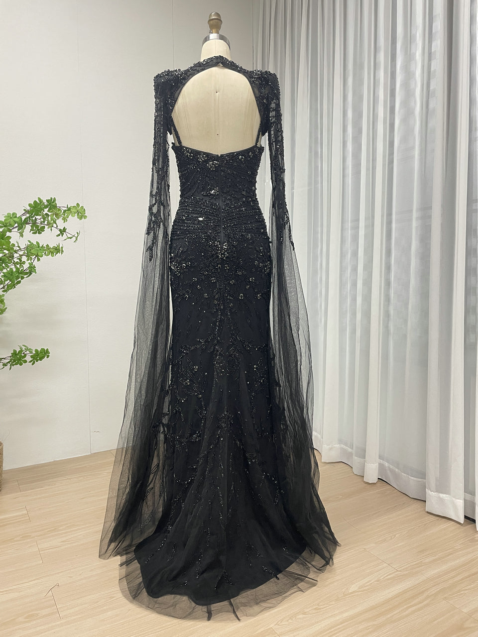 Glamorous Handmade Beading Removable Cape Sleeve Wedding Party Mother Of Bride Dress MB40236-2