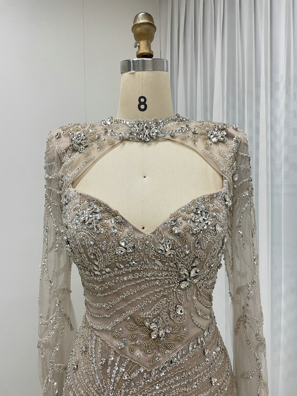Glamorous Handmade Beading Removable Cape Sleeve Wedding Party Mother Of Bride Dress MB40236-2