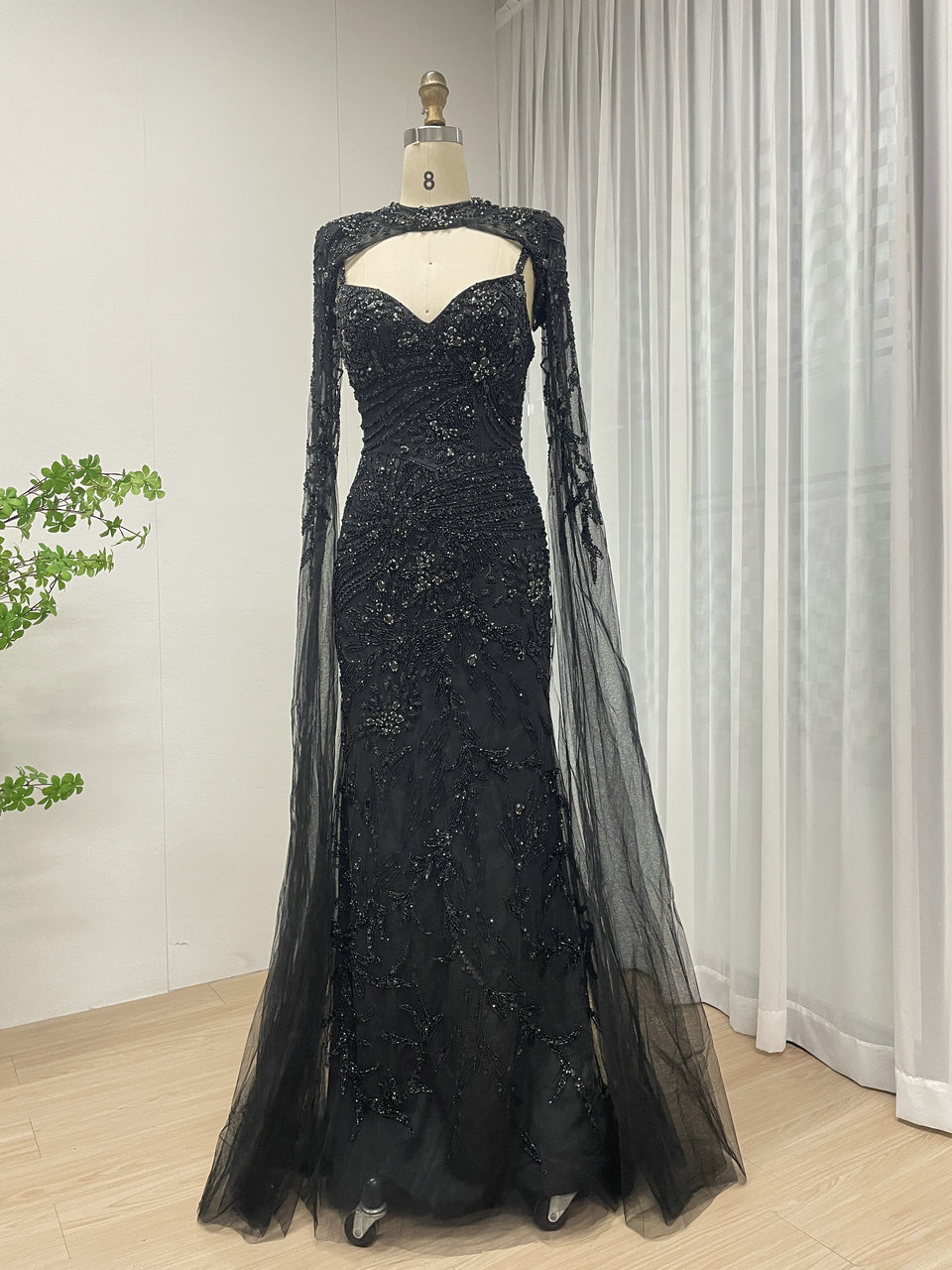 Glamorous Handmade Beading Removable Cape Sleeve Wedding Party Mother Of Bride Dress MB40236-2