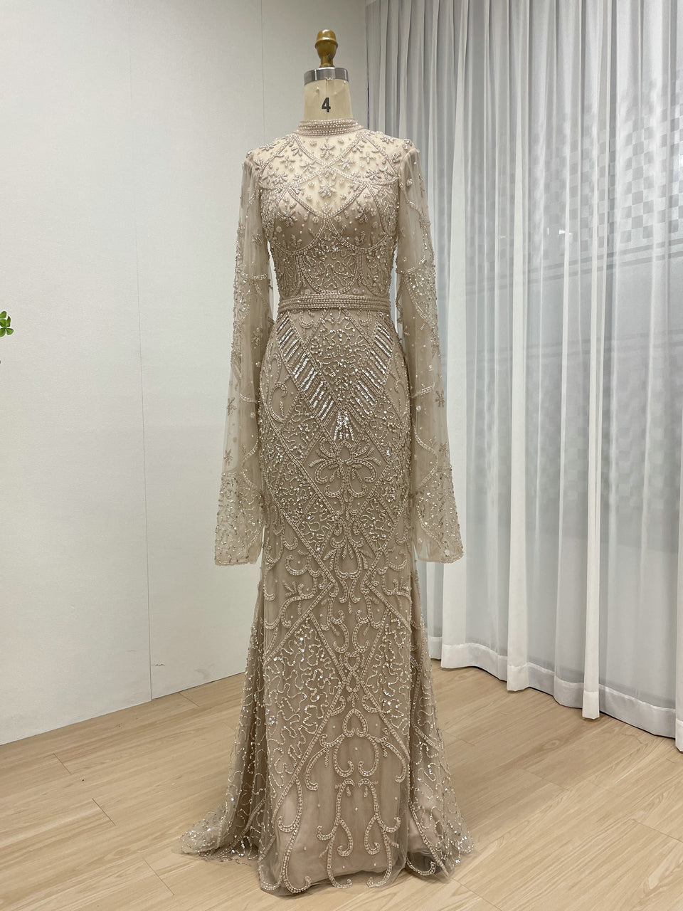 Dignified Long Sleeves High Neck Mermaid Evening Dresses Of The Bride Dresses MB40247