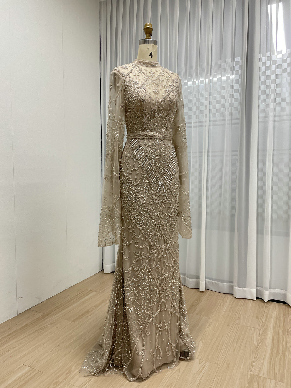 Dignified Long Sleeves High Neck Mermaid Evening Dresses Of The Bride Dresses MB40247
