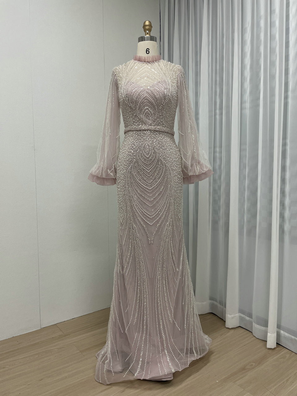 Beautiful Beading Lace Puffy Long Sleeve Wedding Party Guest Evening Dress MB40250