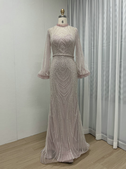 Beautiful Beading Lace Puffy Long Sleeve Wedding Party Guest Evening Dress MB40250