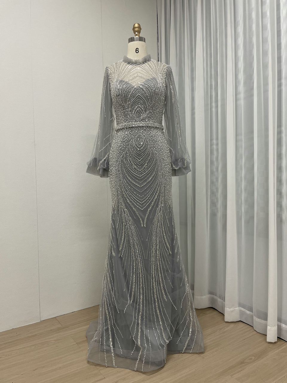 Beautiful Beading Lace Puffy Long Sleeve Wedding Party Guest Evening Dress MB40250