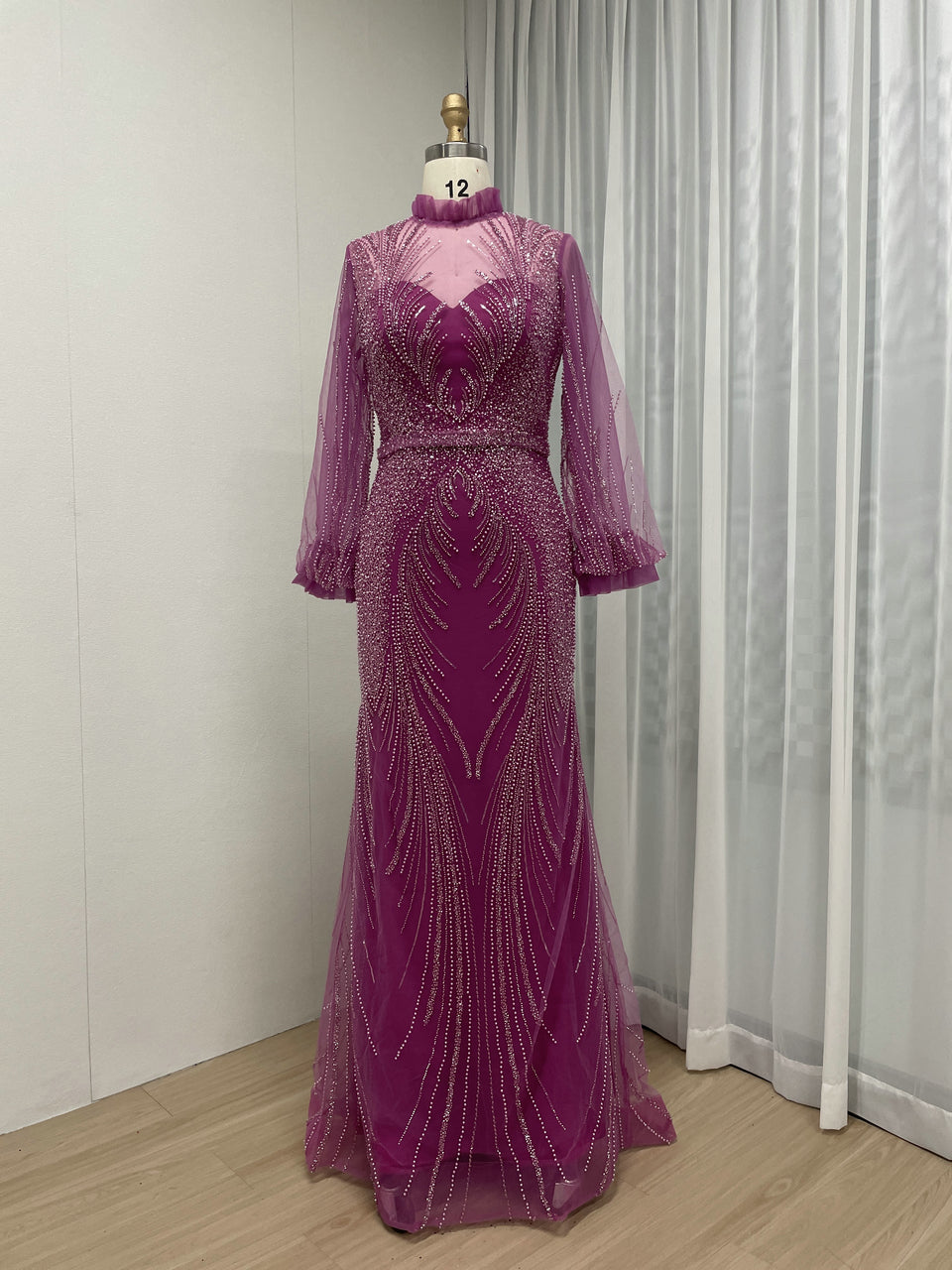 Beautiful Beading Lace Puffy Long Sleeve Wedding Party Guest Evening Dress MB40250