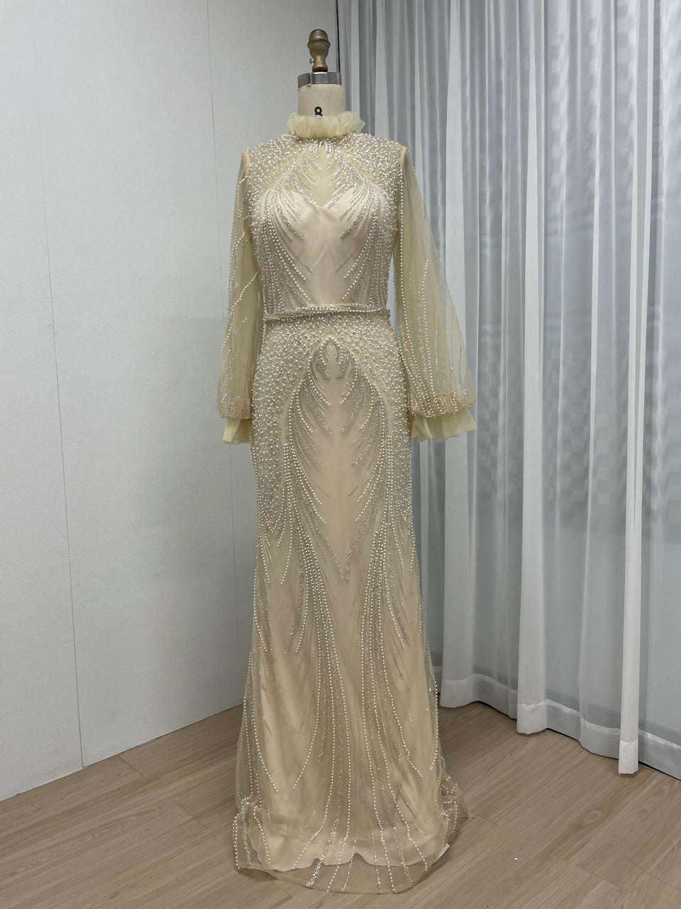 Beautiful Beading Lace Puffy Long Sleeve Wedding Party Guest Evening Dress MB40250