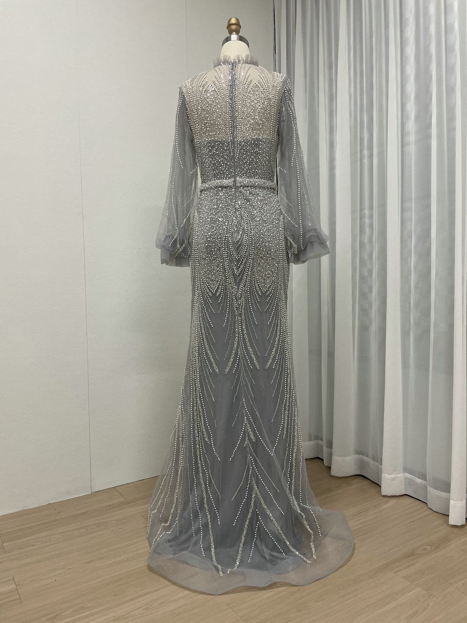 Beautiful Beading Lace Puffy Long Sleeve Wedding Party Guest Evening Dress MB40250