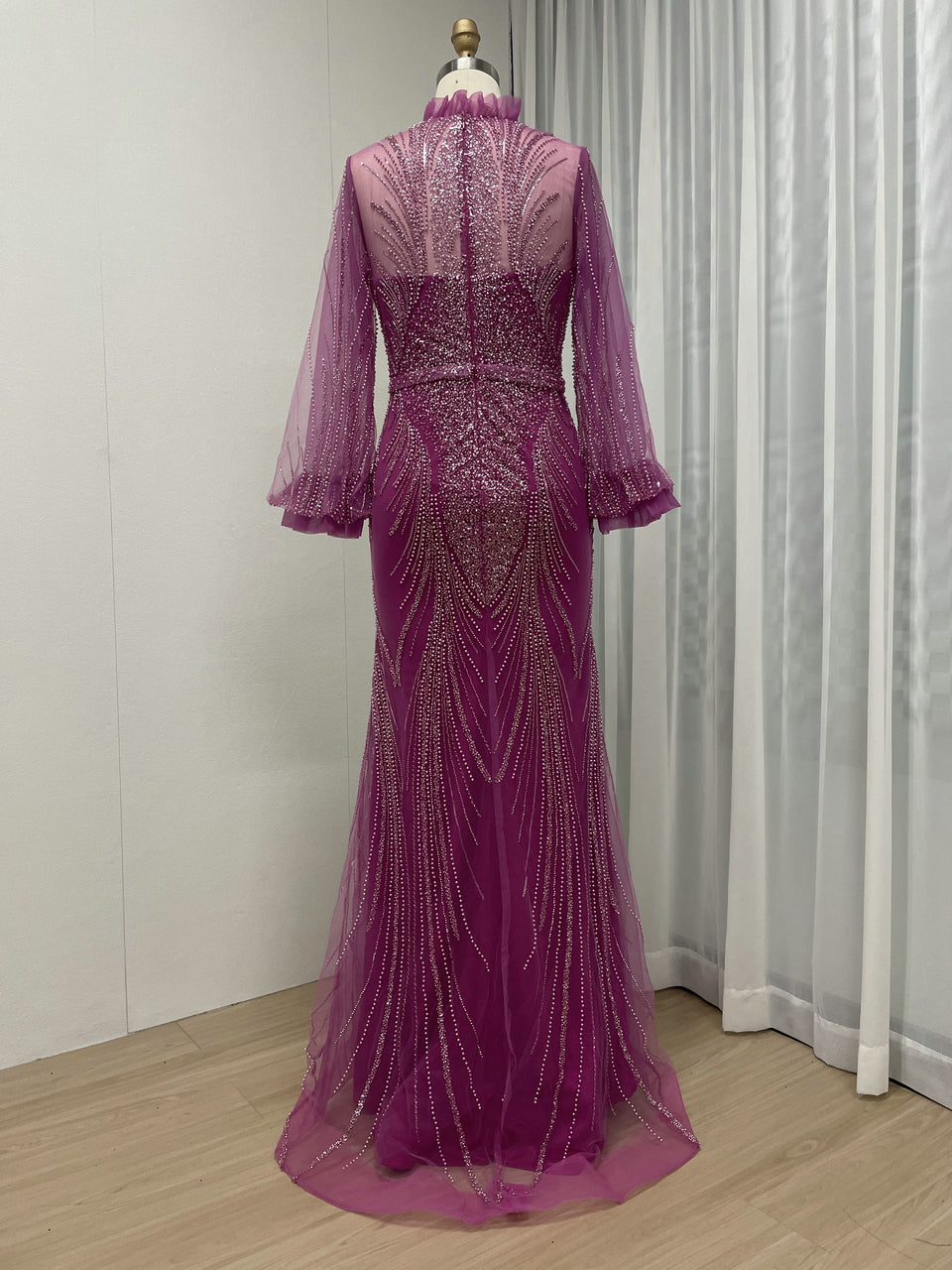 Beautiful Beading Lace Puffy Long Sleeve Wedding Party Guest Evening Dress MB40250