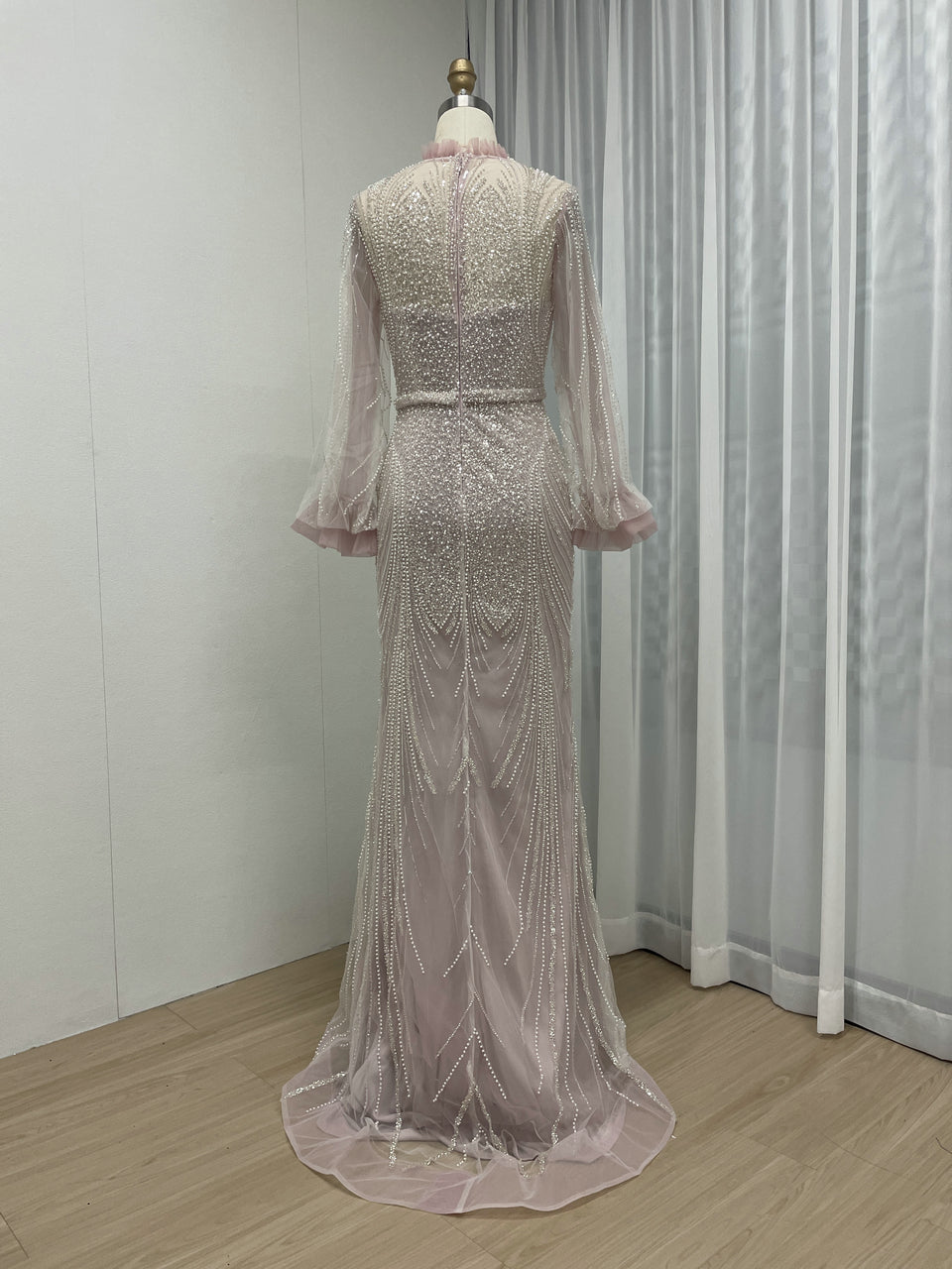 Beautiful Beading Lace Puffy Long Sleeve Wedding Party Guest Evening Dress MB40250