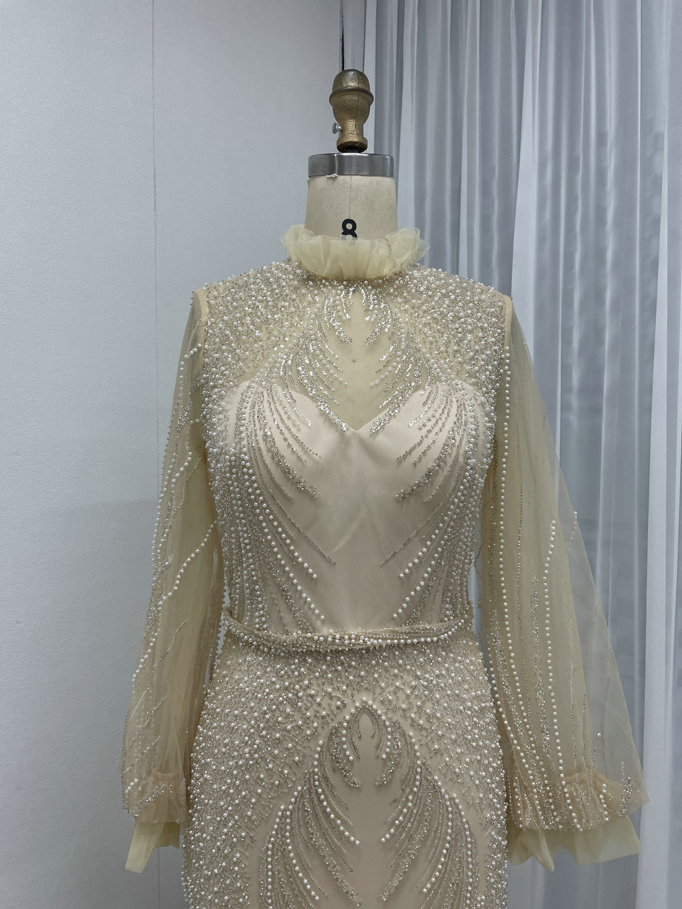 Beautiful Beading Lace Puffy Long Sleeve Wedding Party Guest Evening Dress MB40250