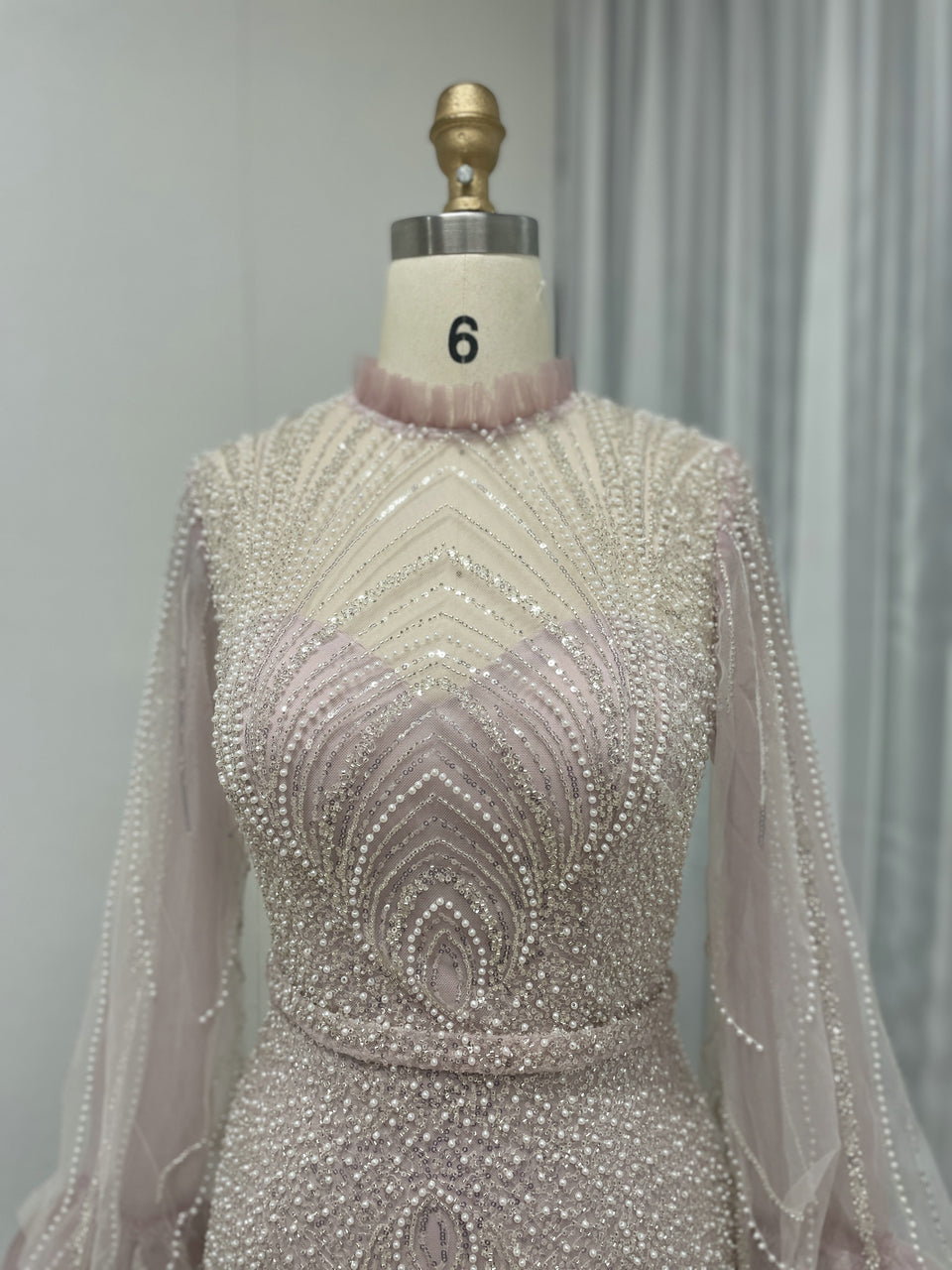 Beautiful Beading Lace Puffy Long Sleeve Wedding Party Guest Evening Dress MB40250