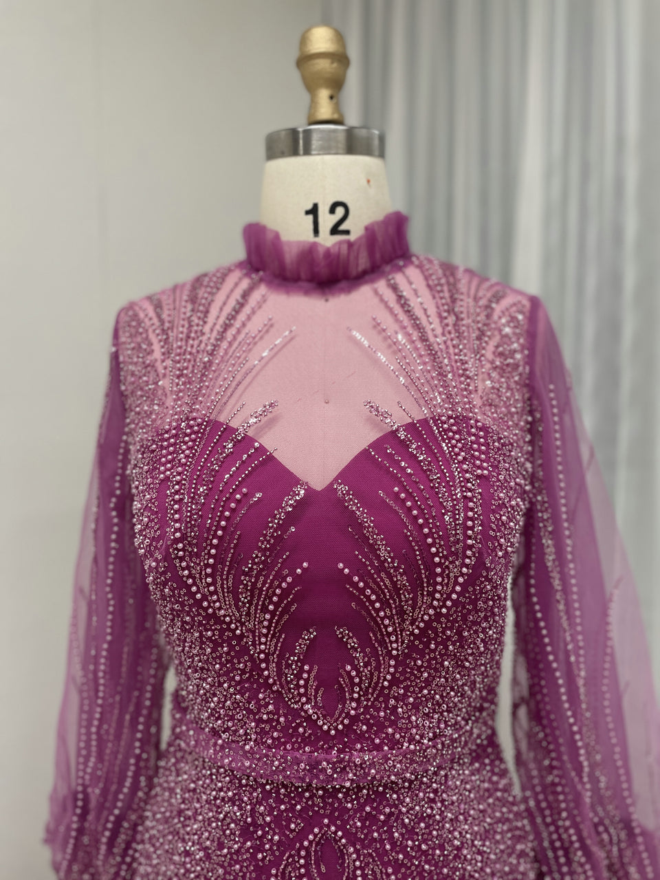 Beautiful Beading Lace Puffy Long Sleeve Wedding Party Guest Evening Dress MB40250