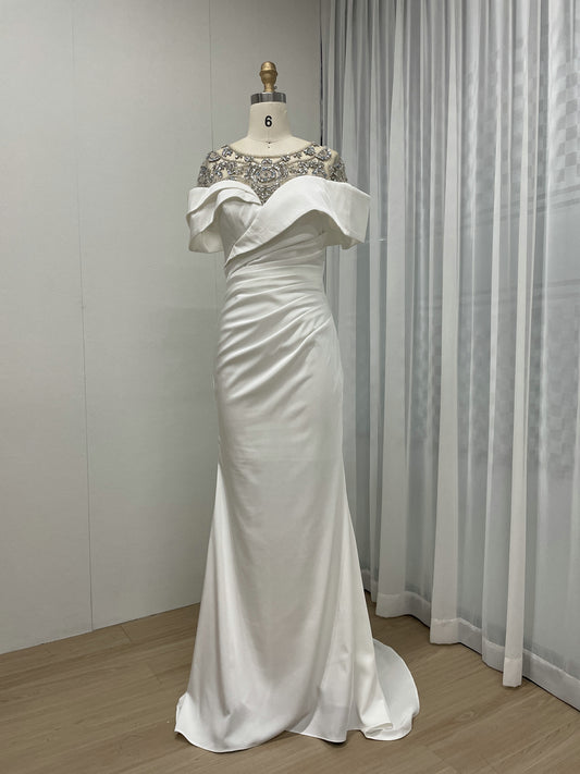 Mermaid Cap Sleeve Sheer Beading Neck Evening Dress MB40251