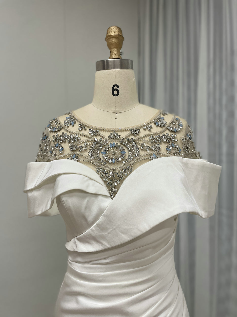 Mermaid Cap Sleeve Sheer Beading Neck Evening Dress MB40251