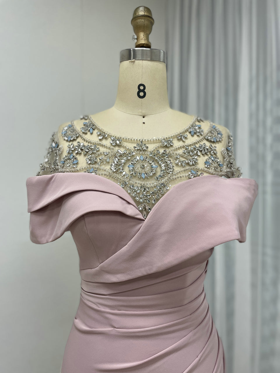 Mermaid Cap Sleeve Sheer Beading Neck Evening Dress MB40251