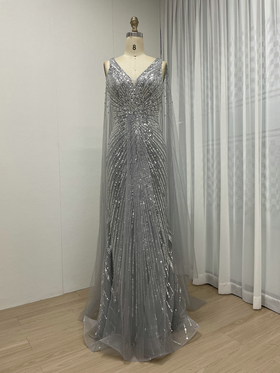 Couture Beading Cape Back Wedding Birthday Party Evening Dress MB40252