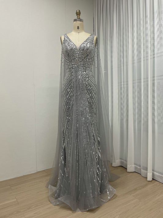 Couture Beading Cape Back Wedding Birthday Party Evening Dress MB40252