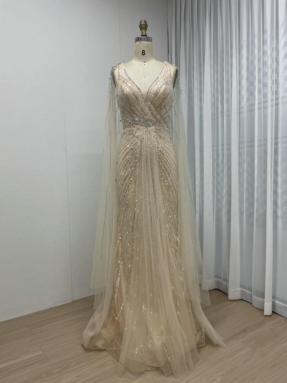 Couture Beading Cape Back Wedding Birthday Party Evening Dress MB40252