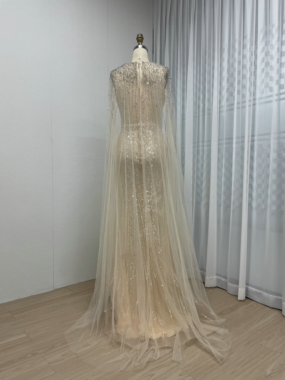 Couture Beading Cape Back Wedding Birthday Party Evening Dress MB40252