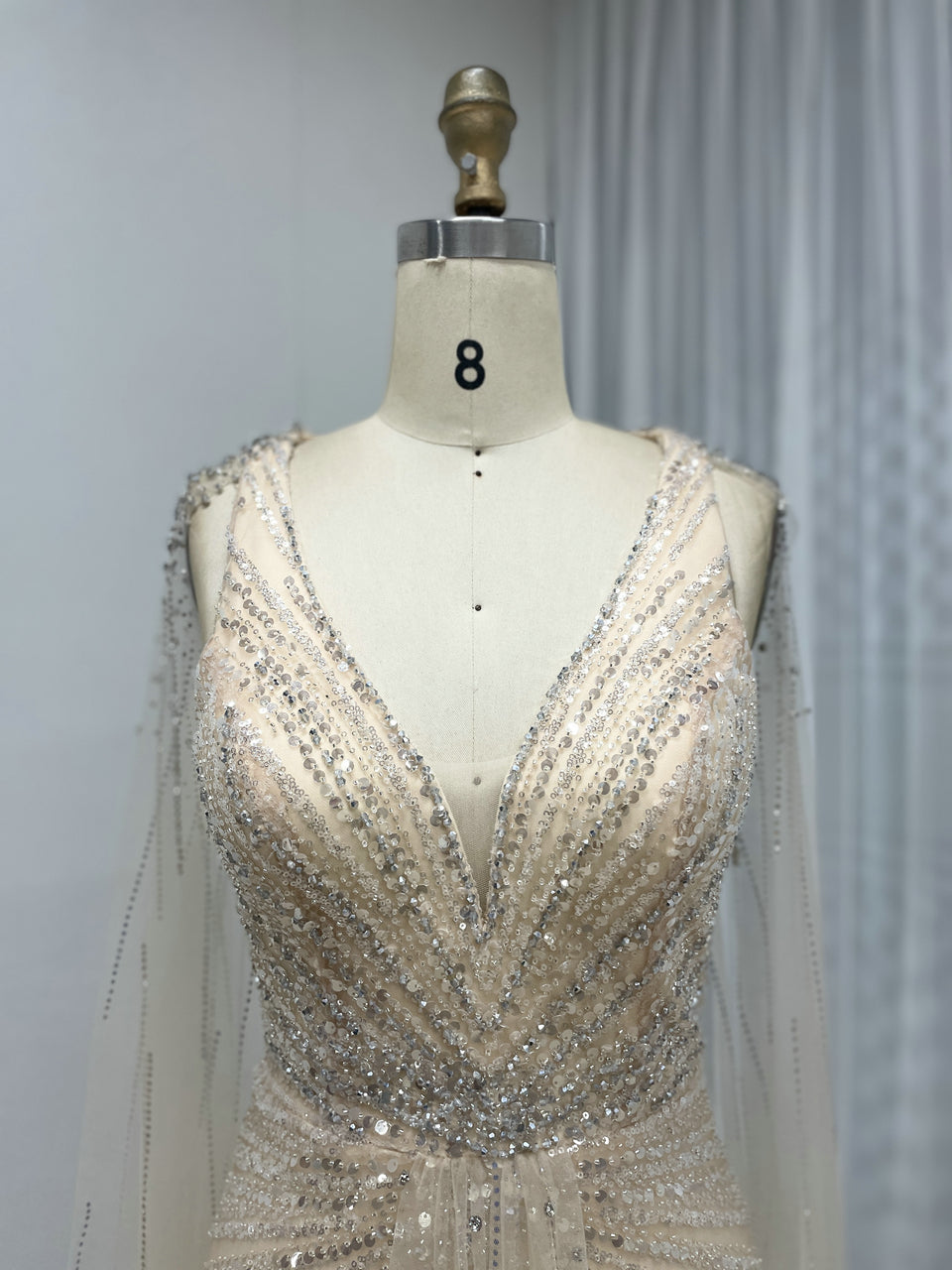 Couture Beading Cape Back Wedding Birthday Party Evening Dress MB40252