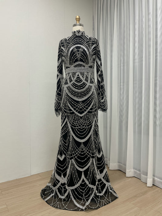 High Neck Long Sleeve Muslim Women Evening Party Dress MB40254