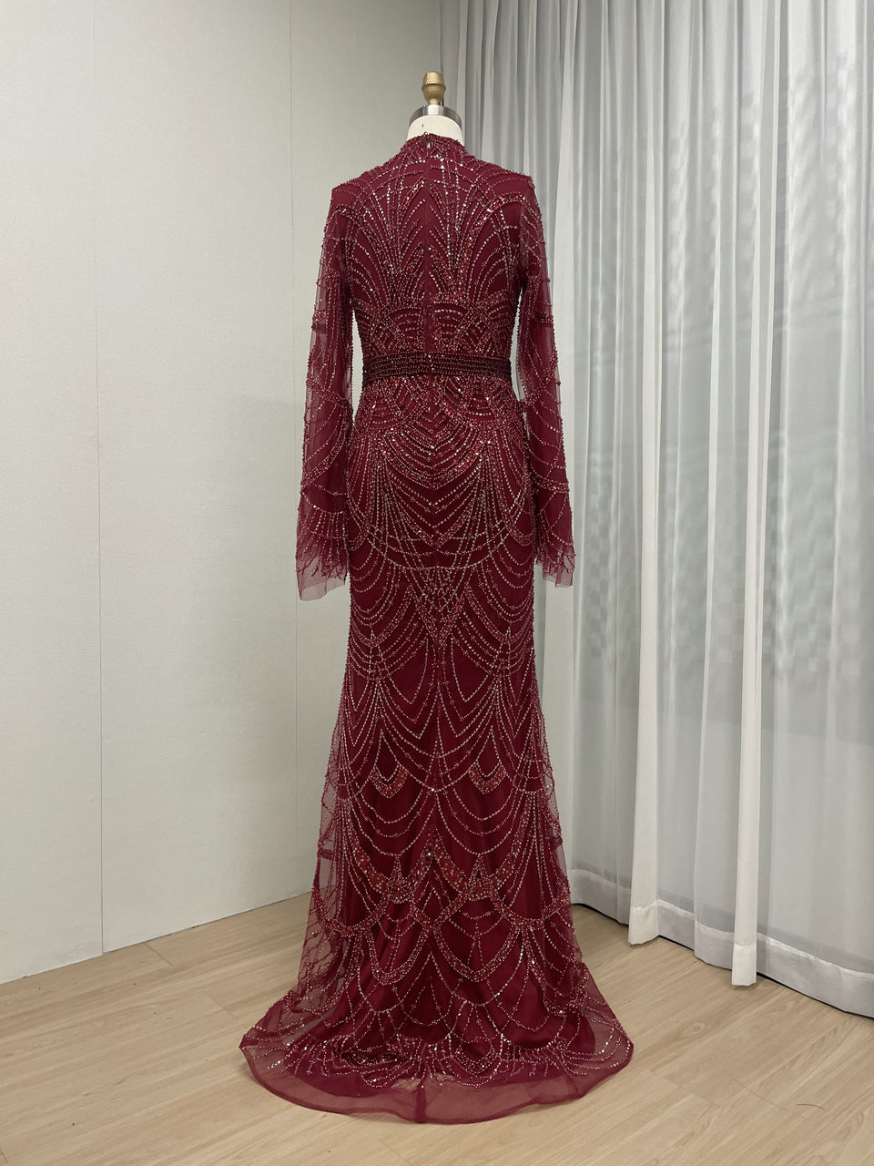 High Neck Long Sleeve Muslim Women Evening Party Dress MB40254