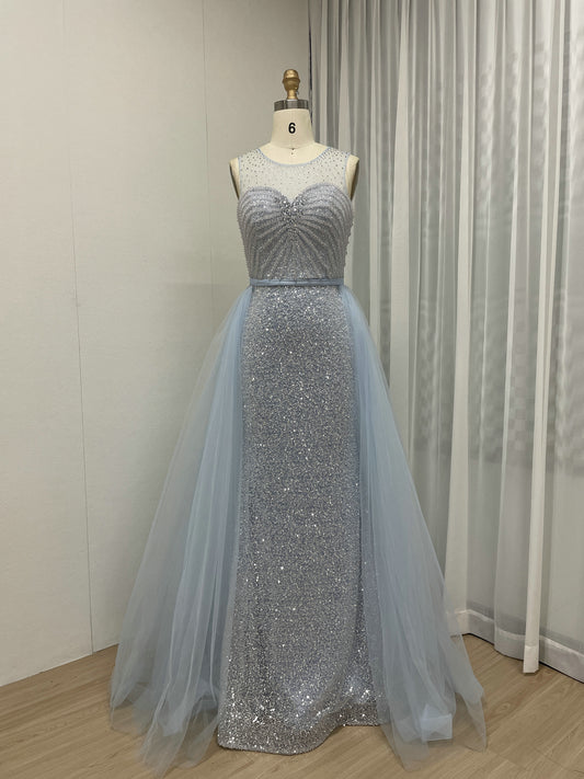 Sleeveless Shining Beading Over-Skirt Engagement Party Dress MB40256