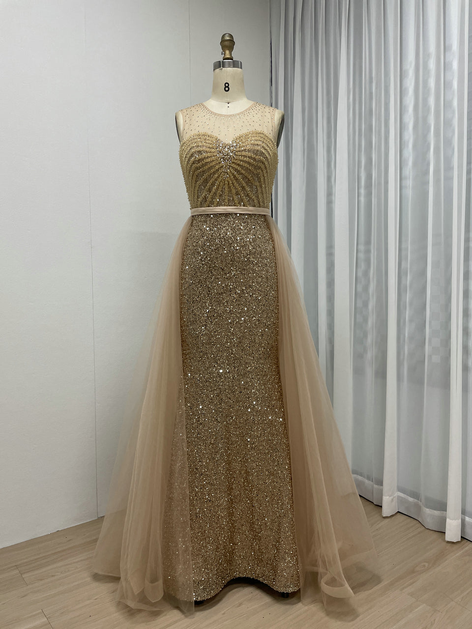 Sleeveless Shining Beading Over-Skirt Engagement Party Dress MB40256