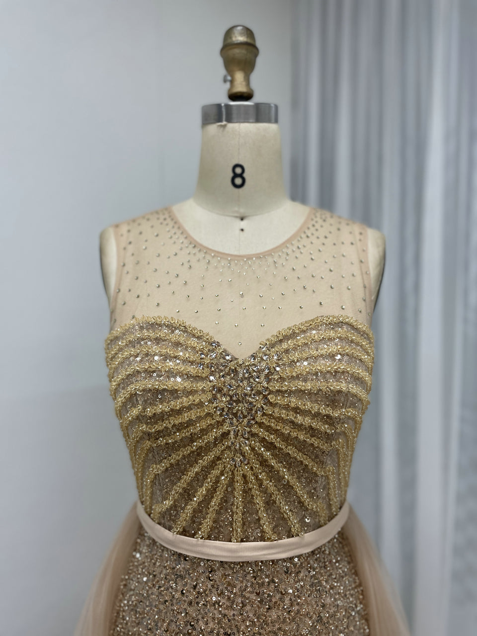 Sleeveless Shining Beading Over-Skirt Engagement Party Dress MB40256