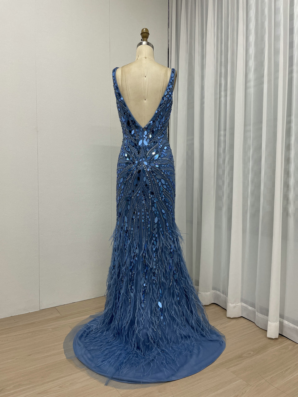 Beading Couture High Split Feather Skirt Evening Dress MB40261