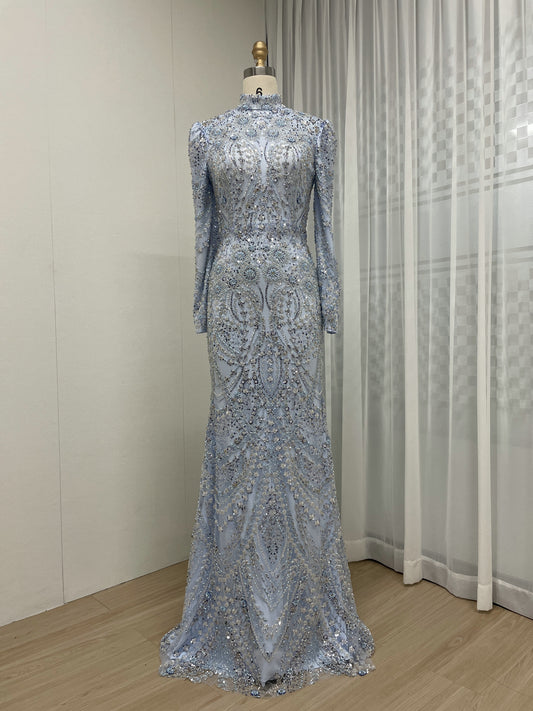 Elegant Couture Beading Lace Long Sleeve Wedding Party Mother Dress MB40264