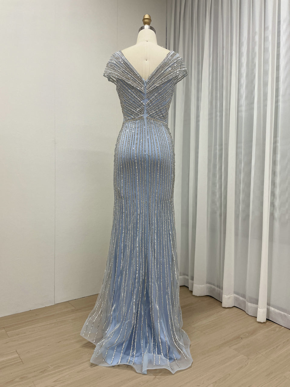 Cap Sleeve Mermaid Fitted Birthday Party Evening Dress MB40265