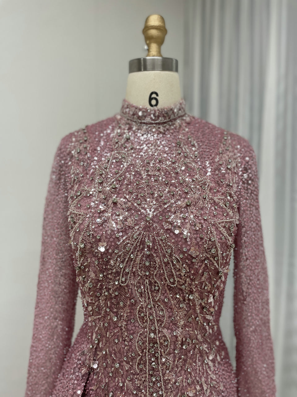 High Neck Long Sleeve Covered Beading Wedding Guest Mother Dress MB40266