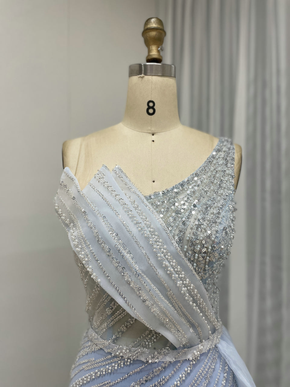 One Shoulder Beading Lace High Split Prom Dress MB40267