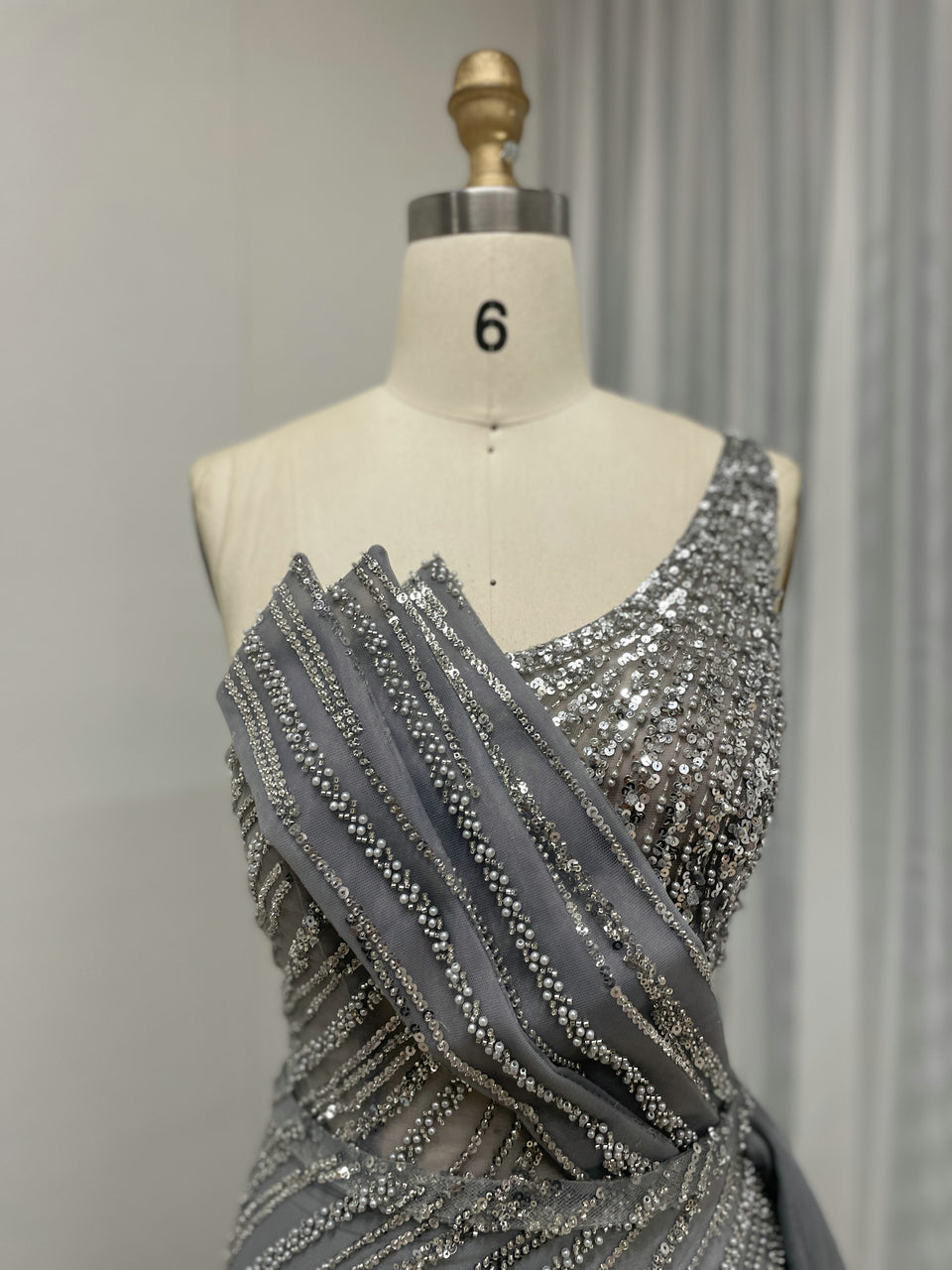 One Shoulder Beading Lace High Split Prom Dress MB40267