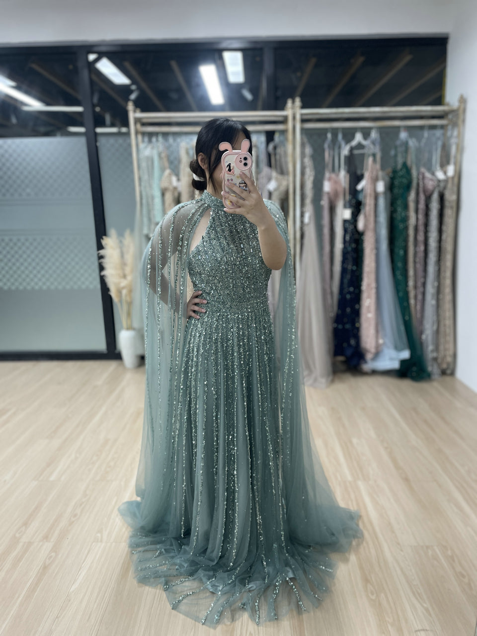 Cape Long Sleeve Couture Beading A Line Wedding Party Evening Dress MB40274