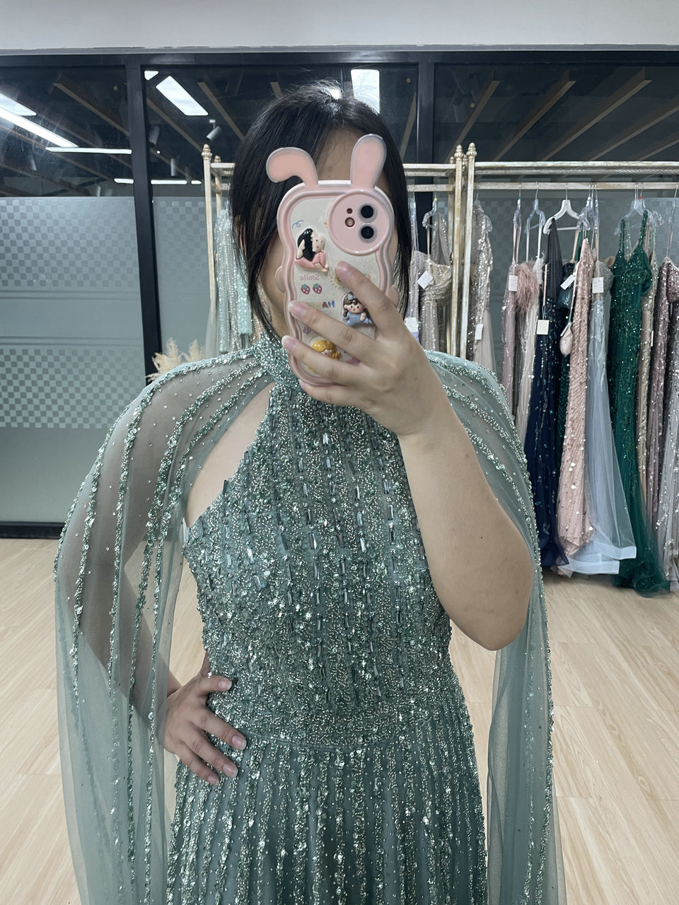 Cape Long Sleeve Couture Beading A Line Wedding Party Evening Dress MB40274