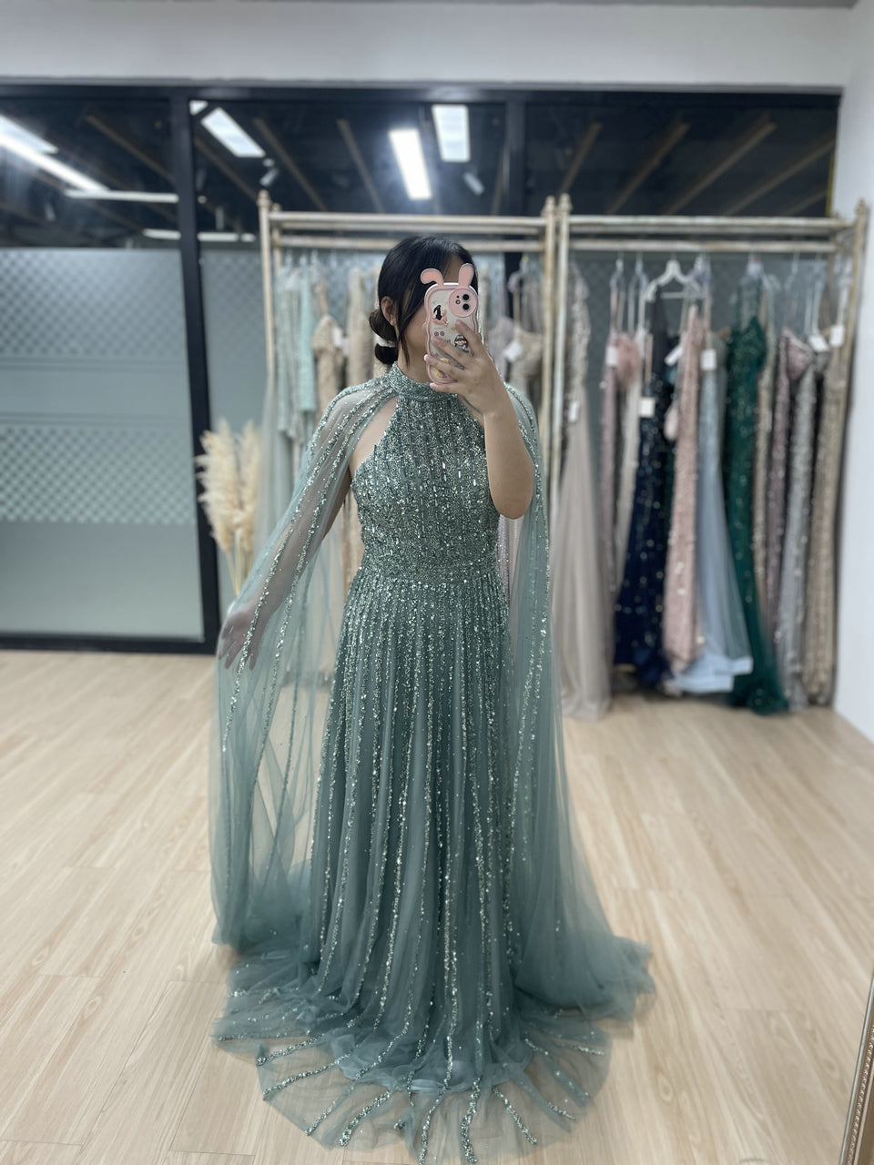 Cape Long Sleeve Couture Beading A Line Wedding Party Evening Dress MB40274