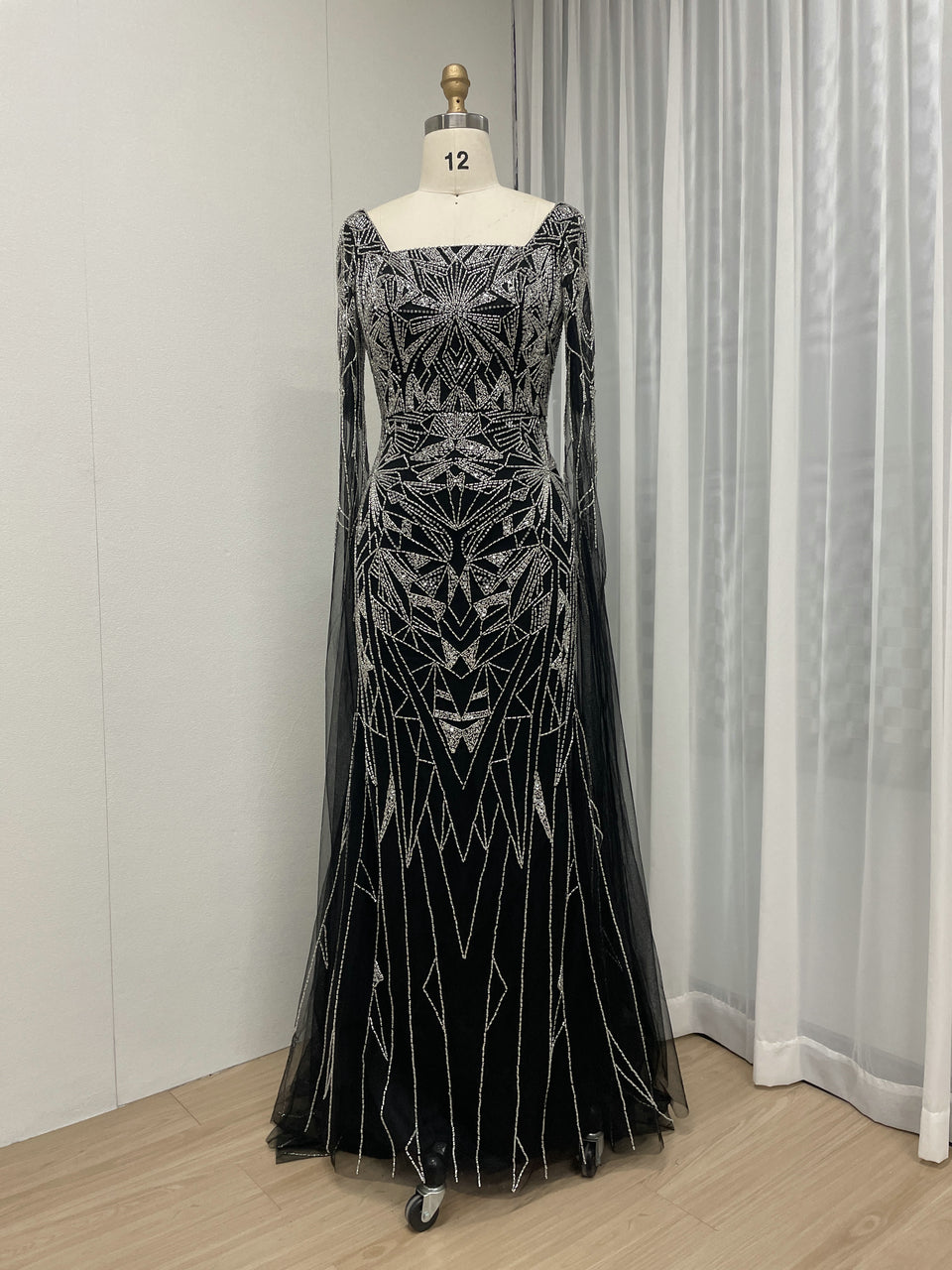 Square Neck Cape Long Sleeve Body Shaped Wedding Party Evening Dress MB40275